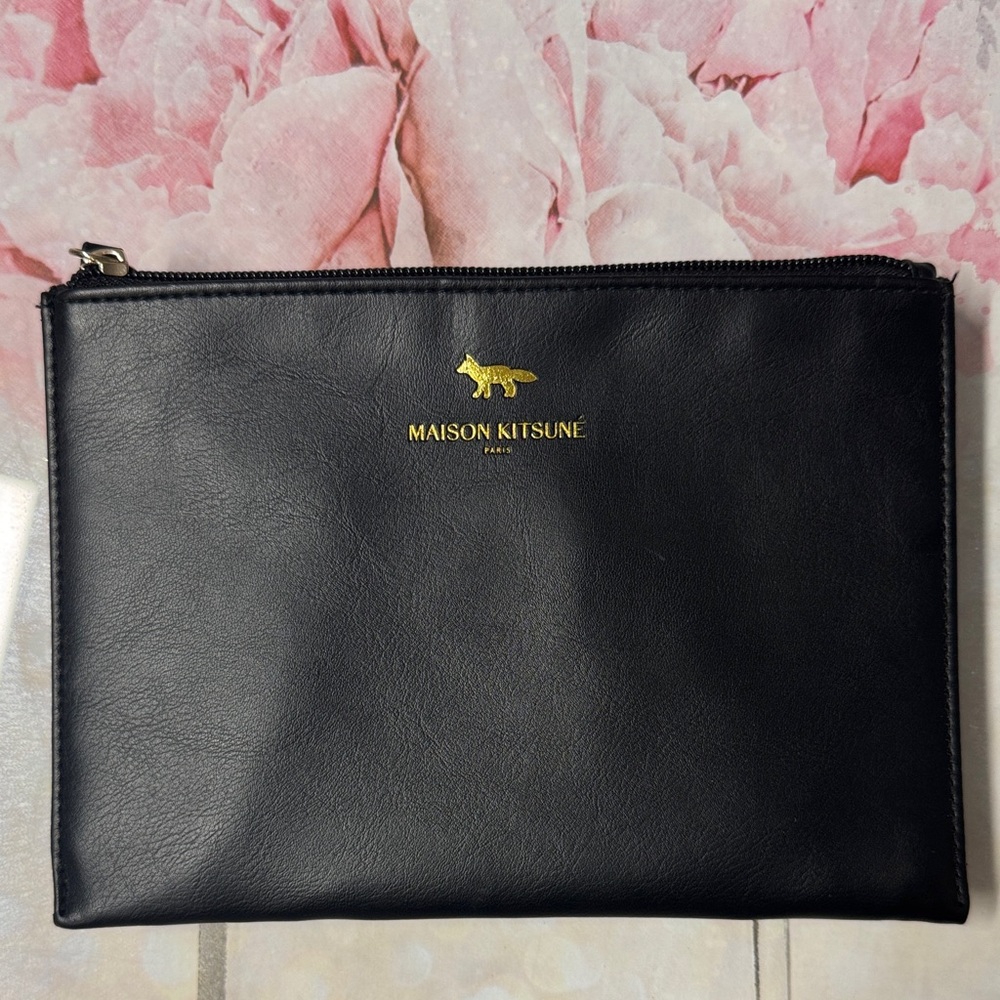 MAISON KITSUNE Black Leather Clutch